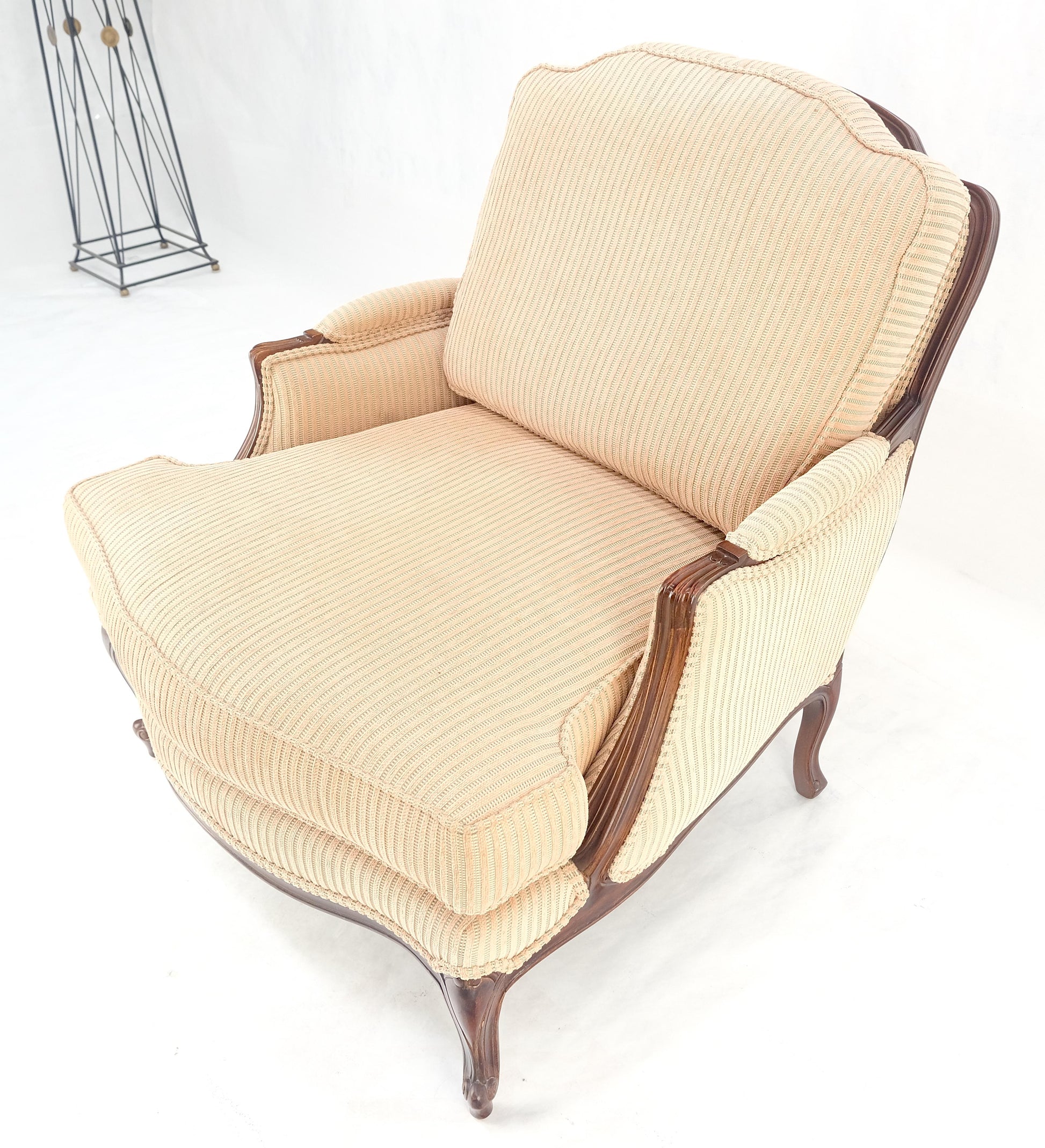 Wide Carved Walnut Frame Vintage  French Arm Chair w/ Matching Ottoman Chaise