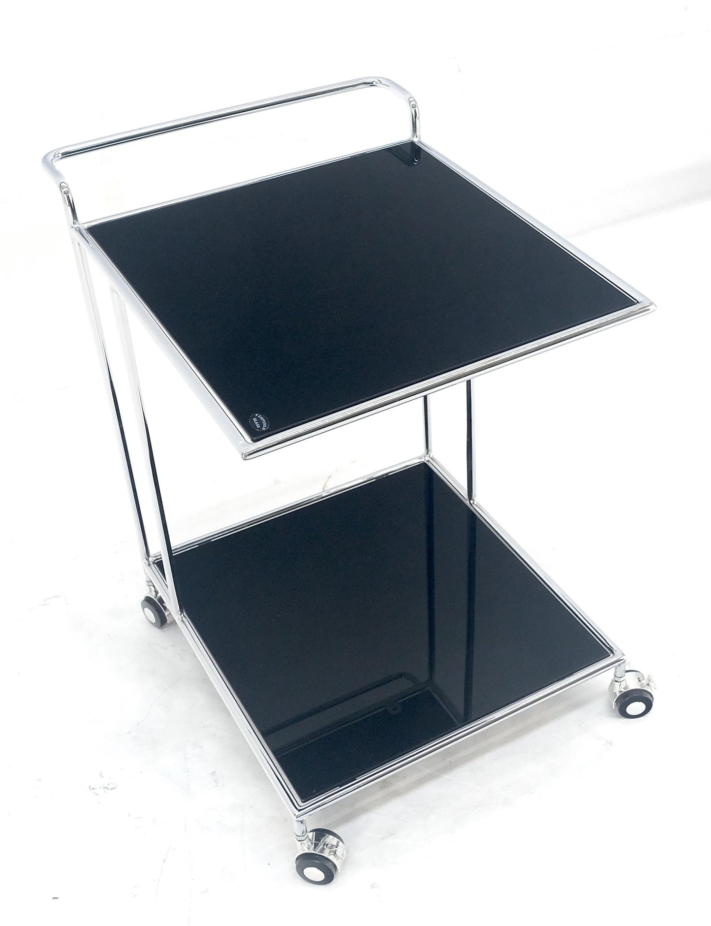 EstablishedLines Compact 16x20 Smoked Glass Shelves Two Tier Italian Serving Cart on Wheels MINT
