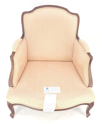 Wide Carved Walnut Frame Vintage  French Arm Chair w/ Matching Ottoman Chaise