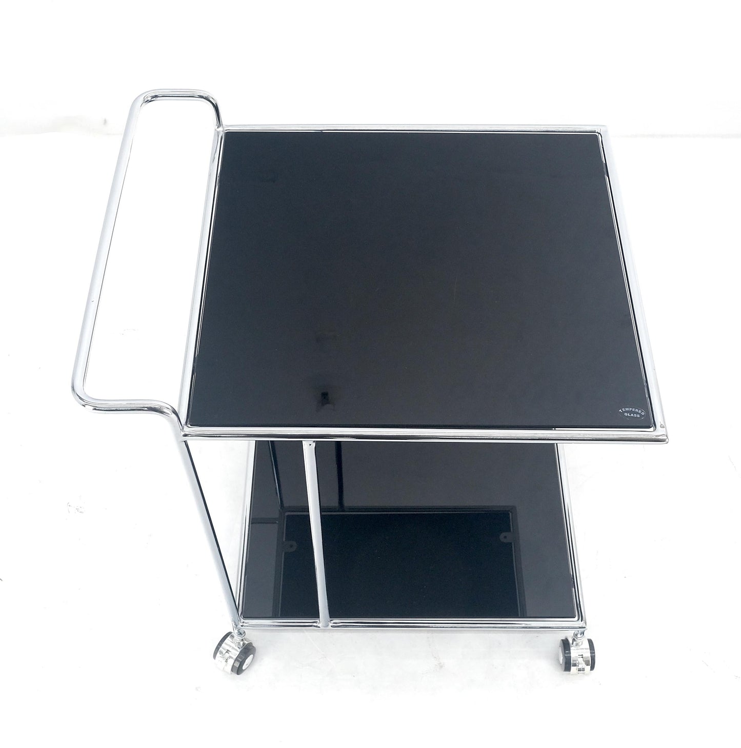 EstablishedLines Compact 16x20 Smoked Glass Shelves Two Tier Italian Serving Cart on Wheels MINT