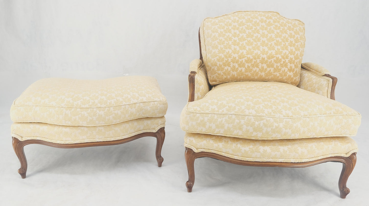 Wide Carved Walnut Frame French Arm Chair w/ Matching Ottoman Chaise Super Clean