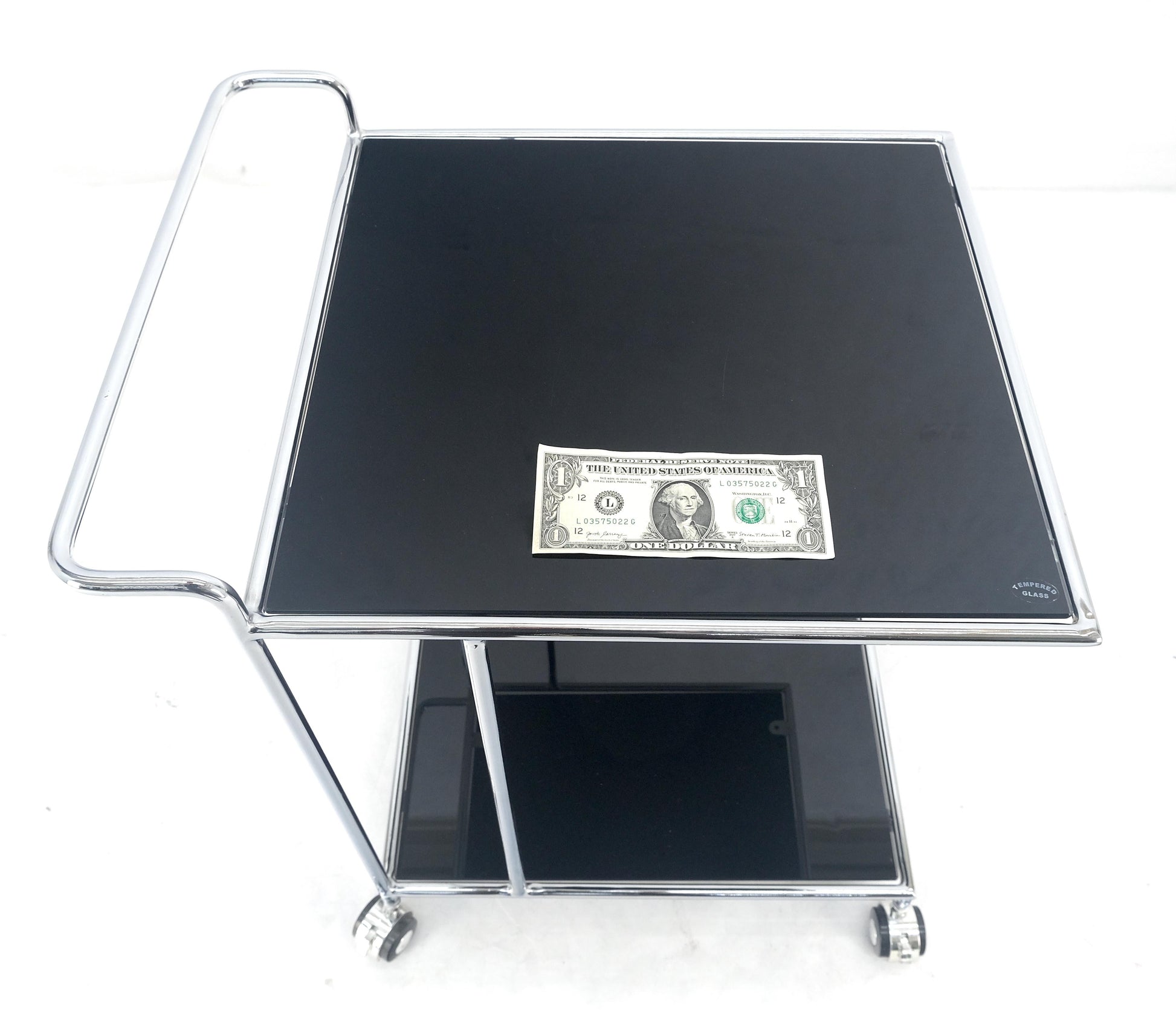 EstablishedLines Compact 16x20 Smoked Glass Shelves Two Tier Italian Serving Cart on Wheels MINT