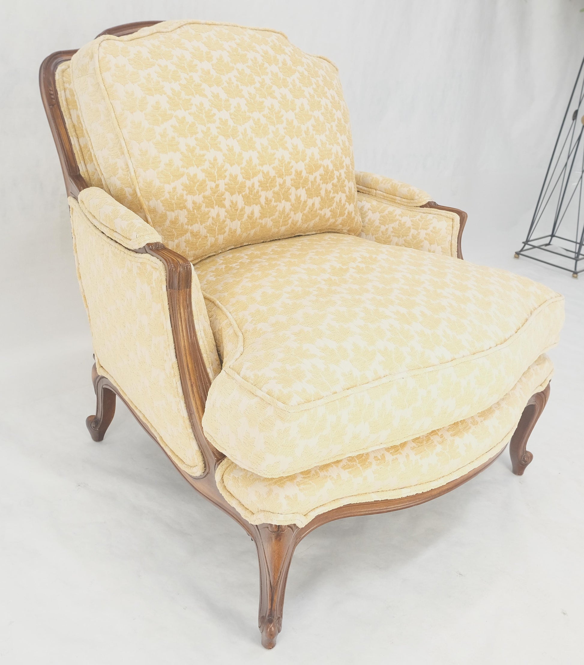 Wide Carved Walnut Frame French Arm Chair w/ Matching Ottoman Chaise Super Clean