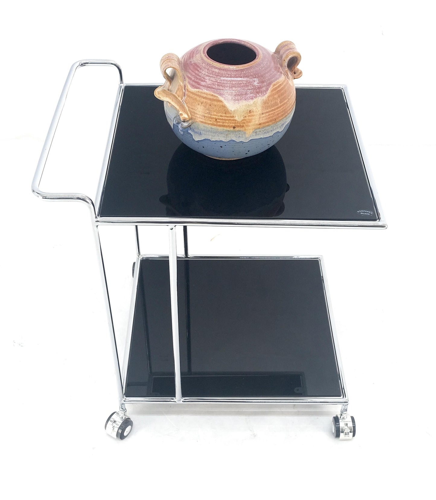 EstablishedLines Compact 16x20 Smoked Glass Shelves Two Tier Italian Serving Cart on Wheels MINT