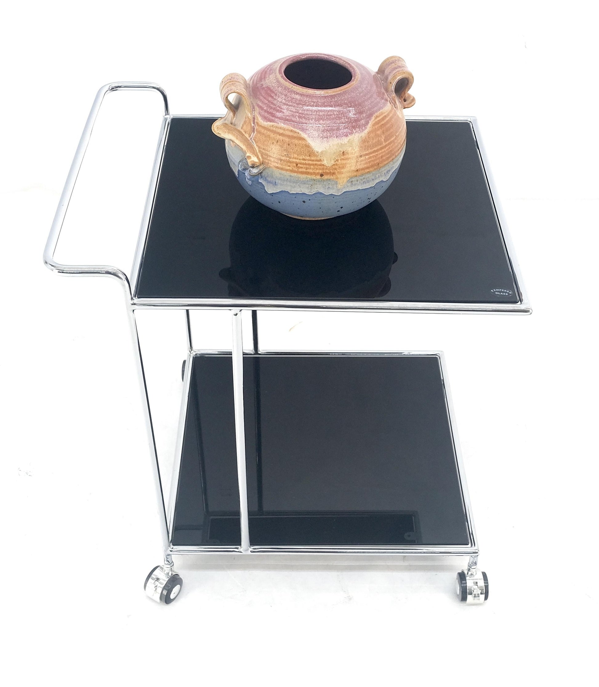 EstablishedLines Compact 16x20 Smoked Glass Shelves Two Tier Italian Serving Cart on Wheels MINT