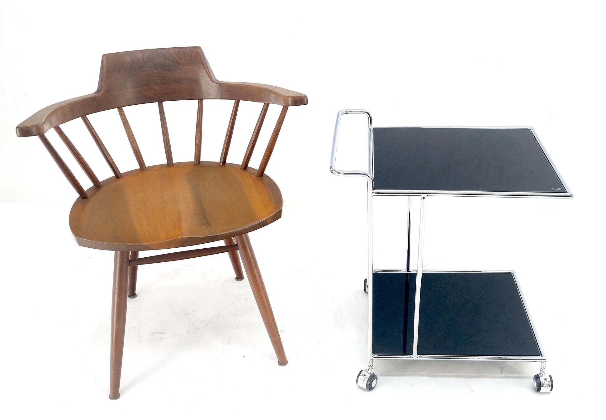 EstablishedLines Compact 16x20 Smoked Glass Shelves Two Tier Italian Serving Cart on Wheels MINT