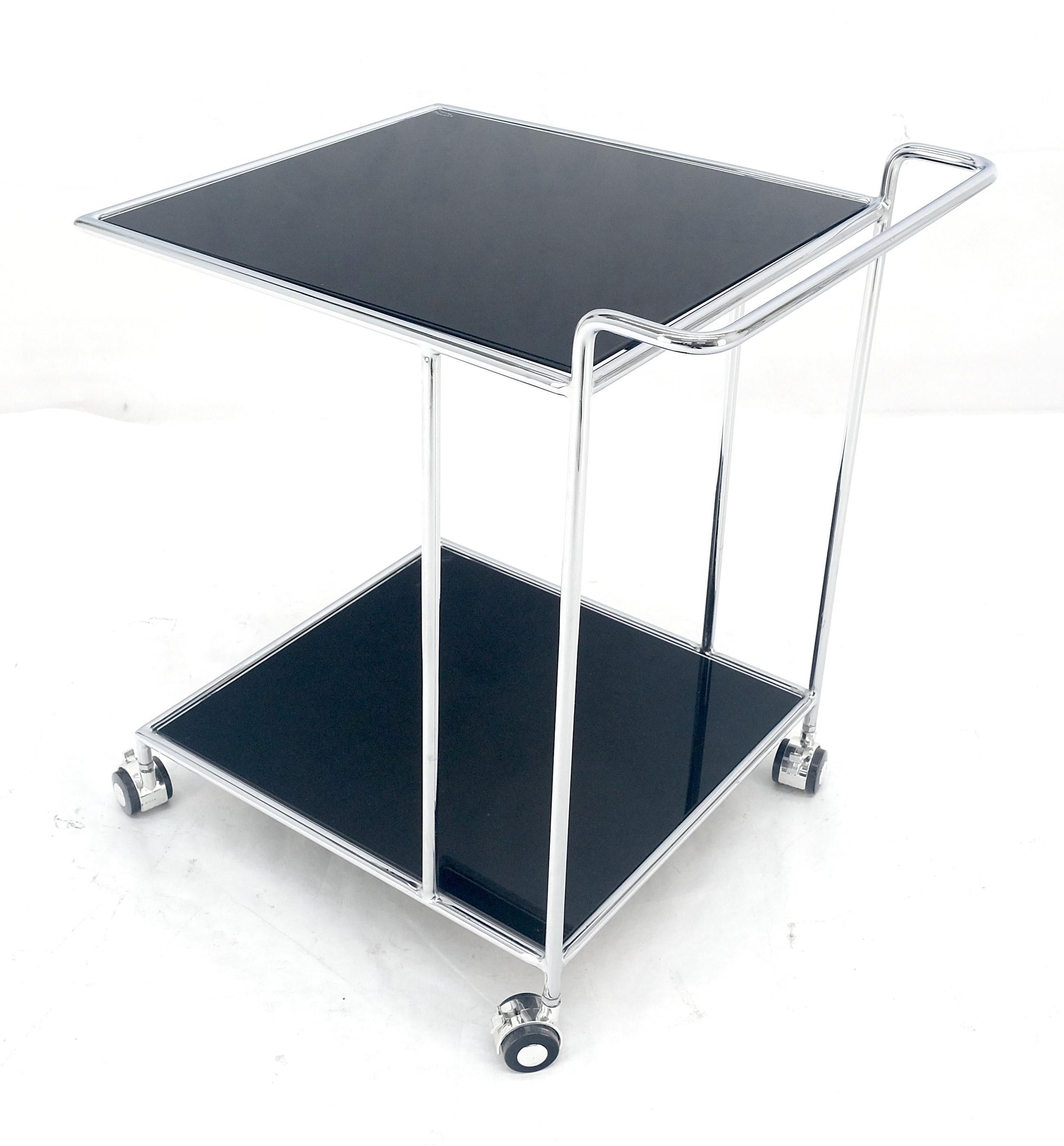 EstablishedLines Compact 16x20 Smoked Glass Shelves Two Tier Italian Serving Cart on Wheels MINT
