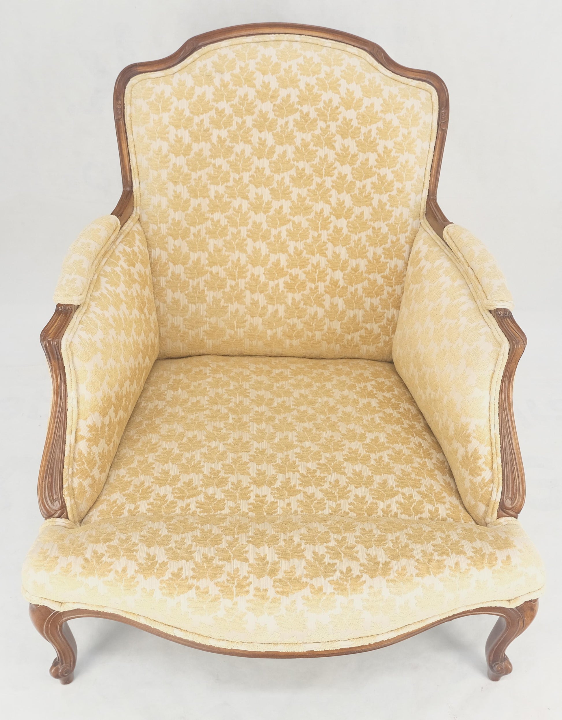 Wide Carved Walnut Frame French Arm Chair w/ Matching Ottoman Chaise Super Clean