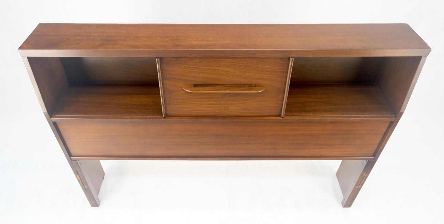 EstablishedLines 1970s Oiled Walnut Storage Compartment Wedge Shape Full Size HeadBoard Bed MINT