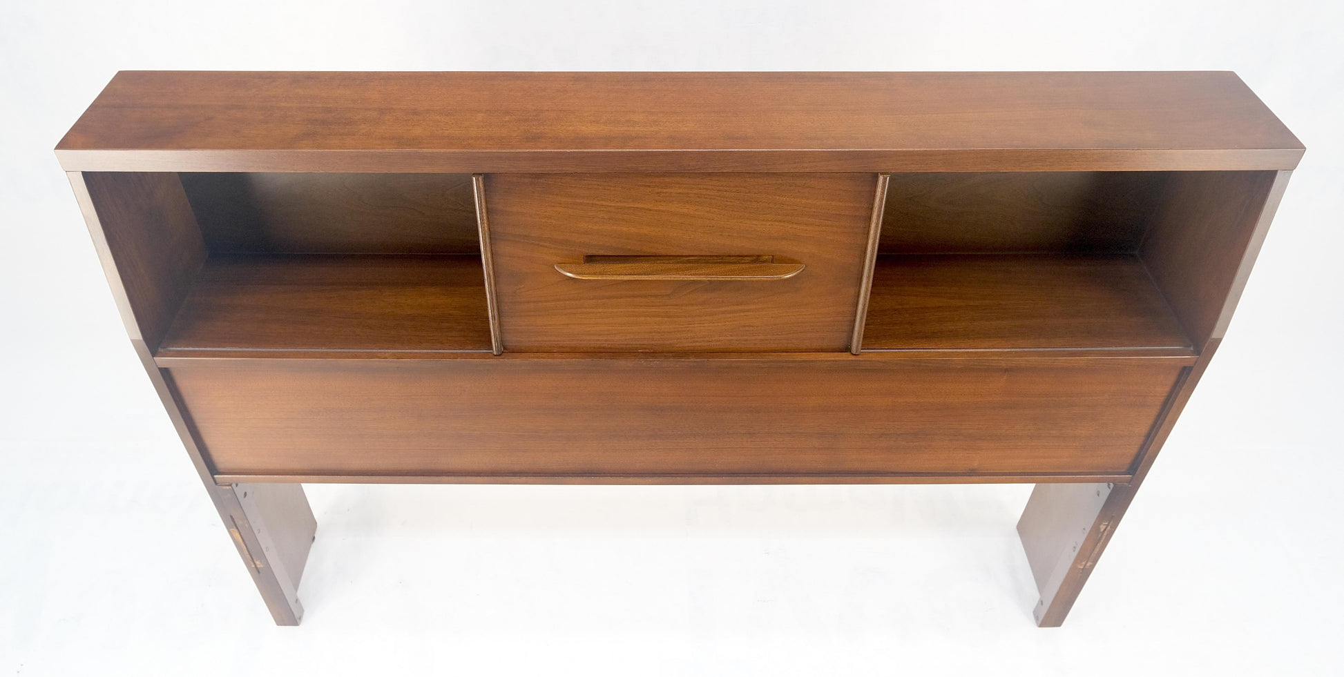 EstablishedLines 1970s Oiled Walnut Storage Compartment Wedge Shape Full Size HeadBoard Bed MINT