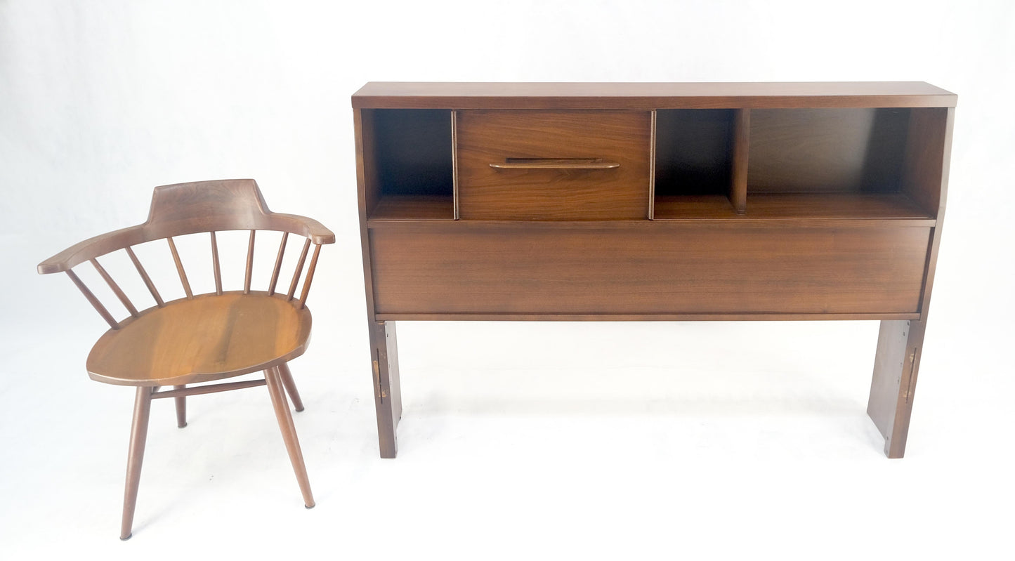 EstablishedLines 1970s Oiled Walnut Storage Compartment Wedge Shape Full Size HeadBoard Bed MINT
