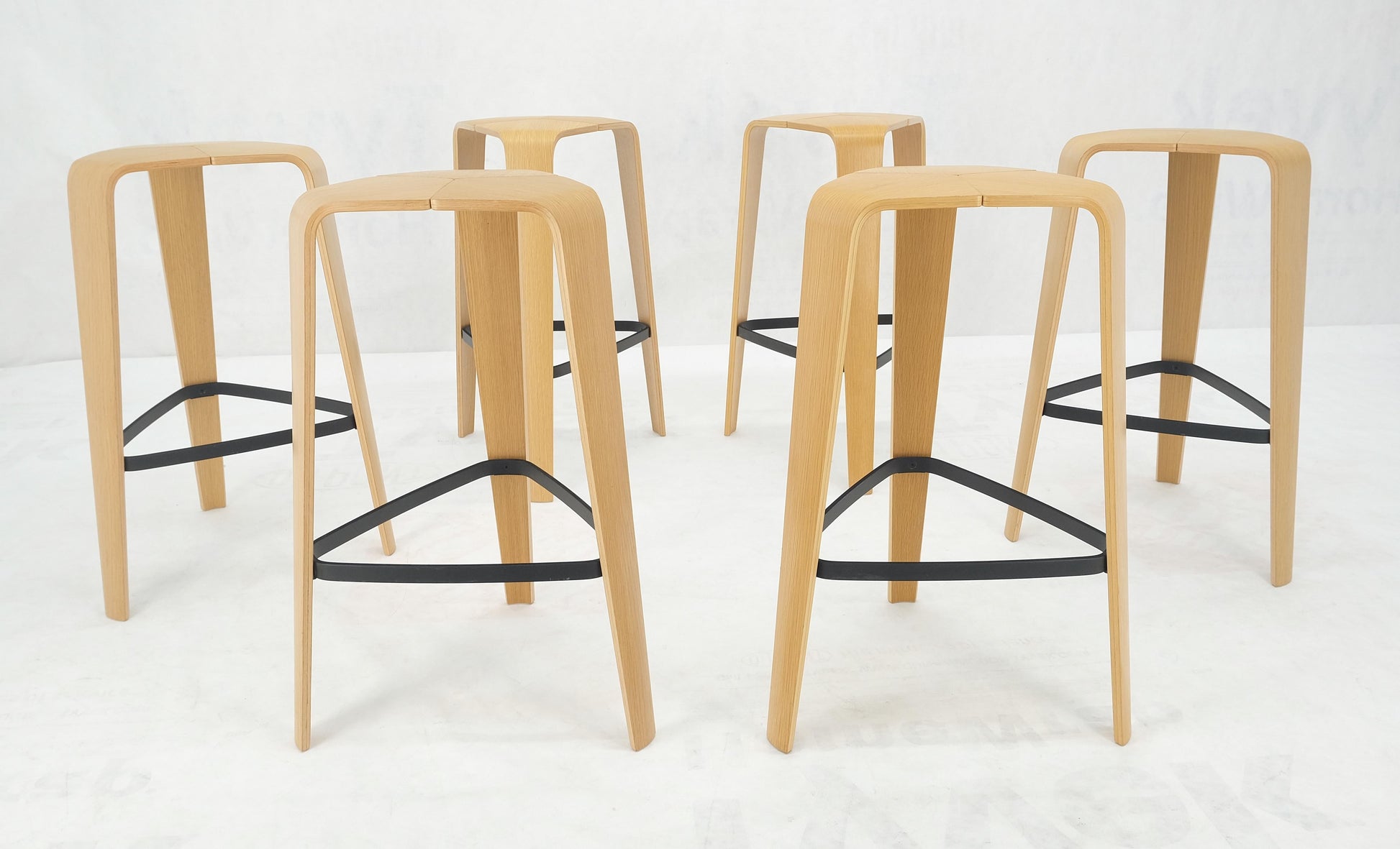 EstablishedLines Set of 6 Molded Bent Plywood Bar Stools by Davis MINT!