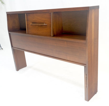 EstablishedLines 1970s Oiled Walnut Storage Compartment Wedge Shape Full Size HeadBoard Bed MINT