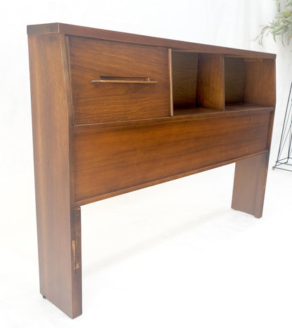 EstablishedLines 1970s Oiled Walnut Storage Compartment Wedge Shape Full Size HeadBoard Bed MINT