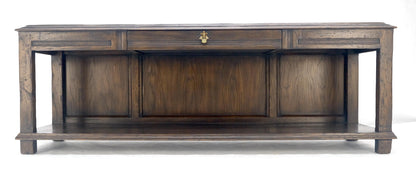 EstablishedLines Finished Back Solid Oak c1970s 78" Long One Drawer Console Sofa Table MINT