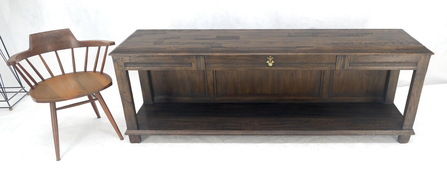 EstablishedLines Finished Back Solid Oak c1970s 78" Long One Drawer Console Sofa Table MINT