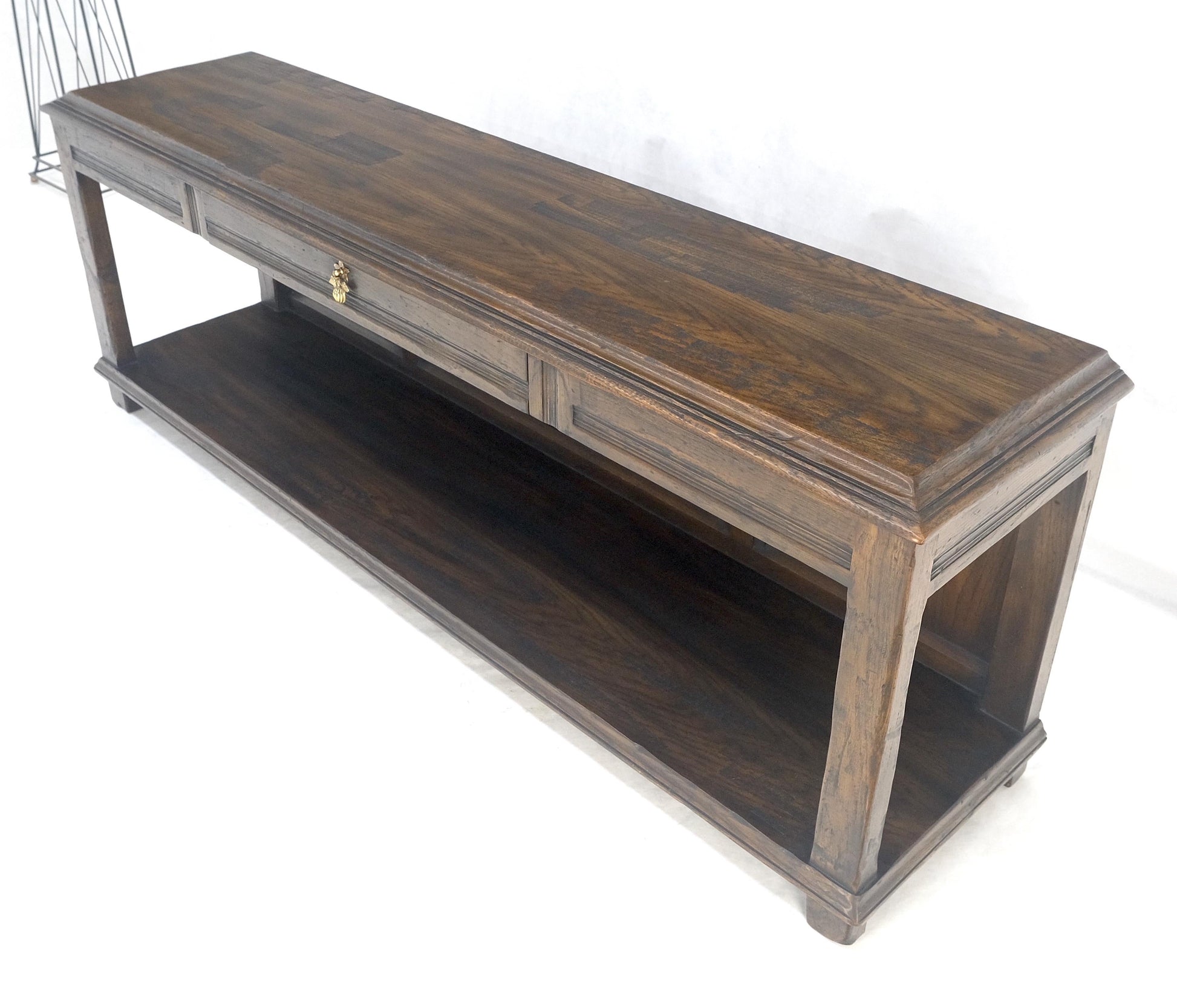 EstablishedLines Finished Back Solid Oak c1970s 78" Long One Drawer Console Sofa Table MINT