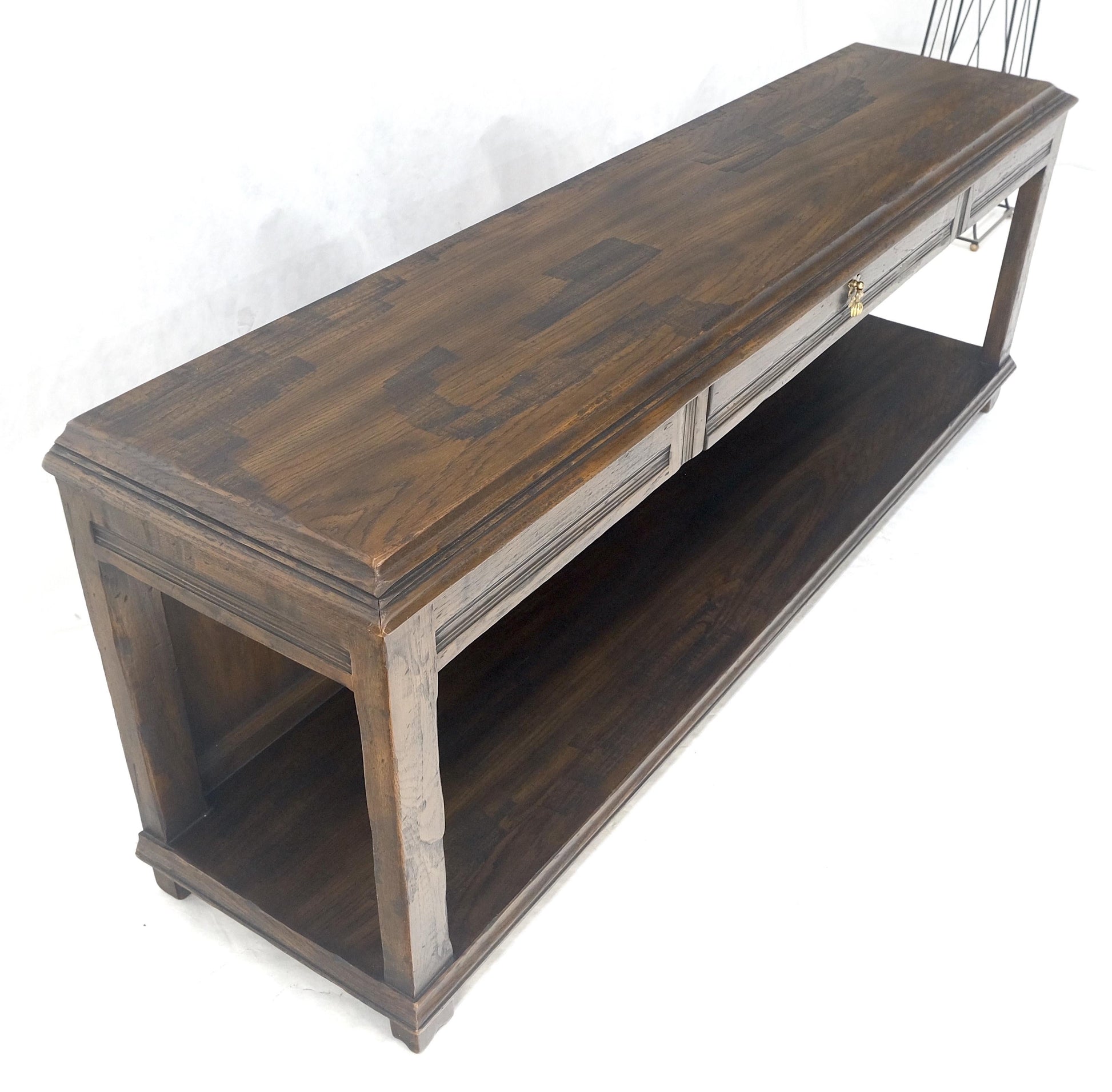 EstablishedLines Finished Back Solid Oak c1970s 78" Long One Drawer Console Sofa Table MINT