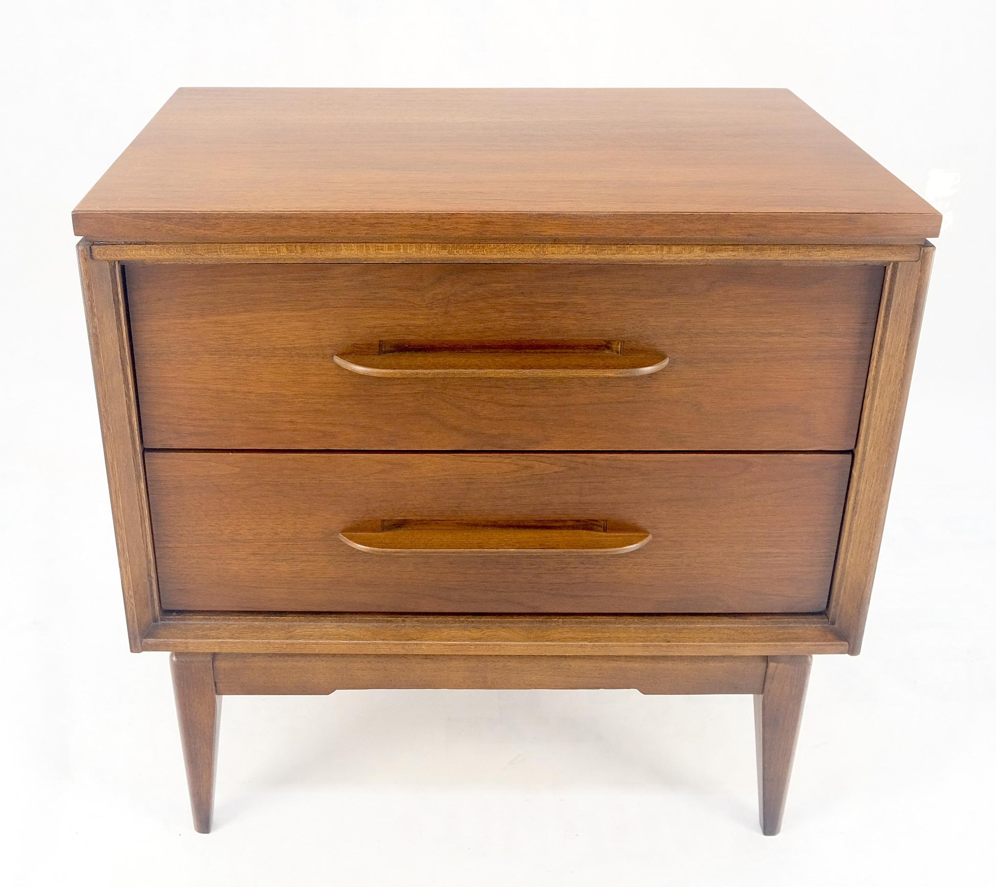 EstablishedLines Two Drawer American Oiled Walnut Sculpted Wood Pulls Night Stand Cabinet MINT!