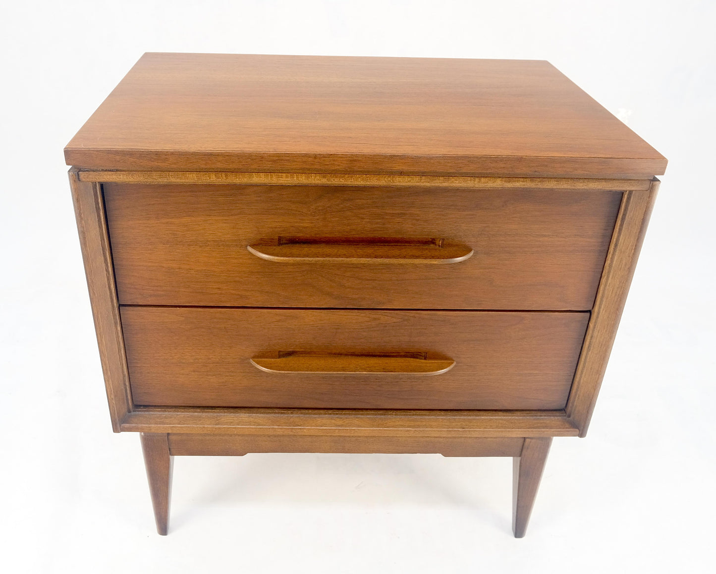 EstablishedLines Two Drawer American Oiled Walnut Sculpted Wood Pulls Night Stand Cabinet MINT!