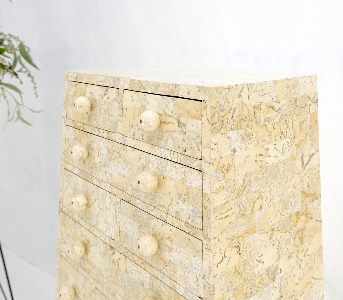 Pyramid Shape Tessellated Stone Marble Ball Pulls High Chest Dresser Drawer MINT