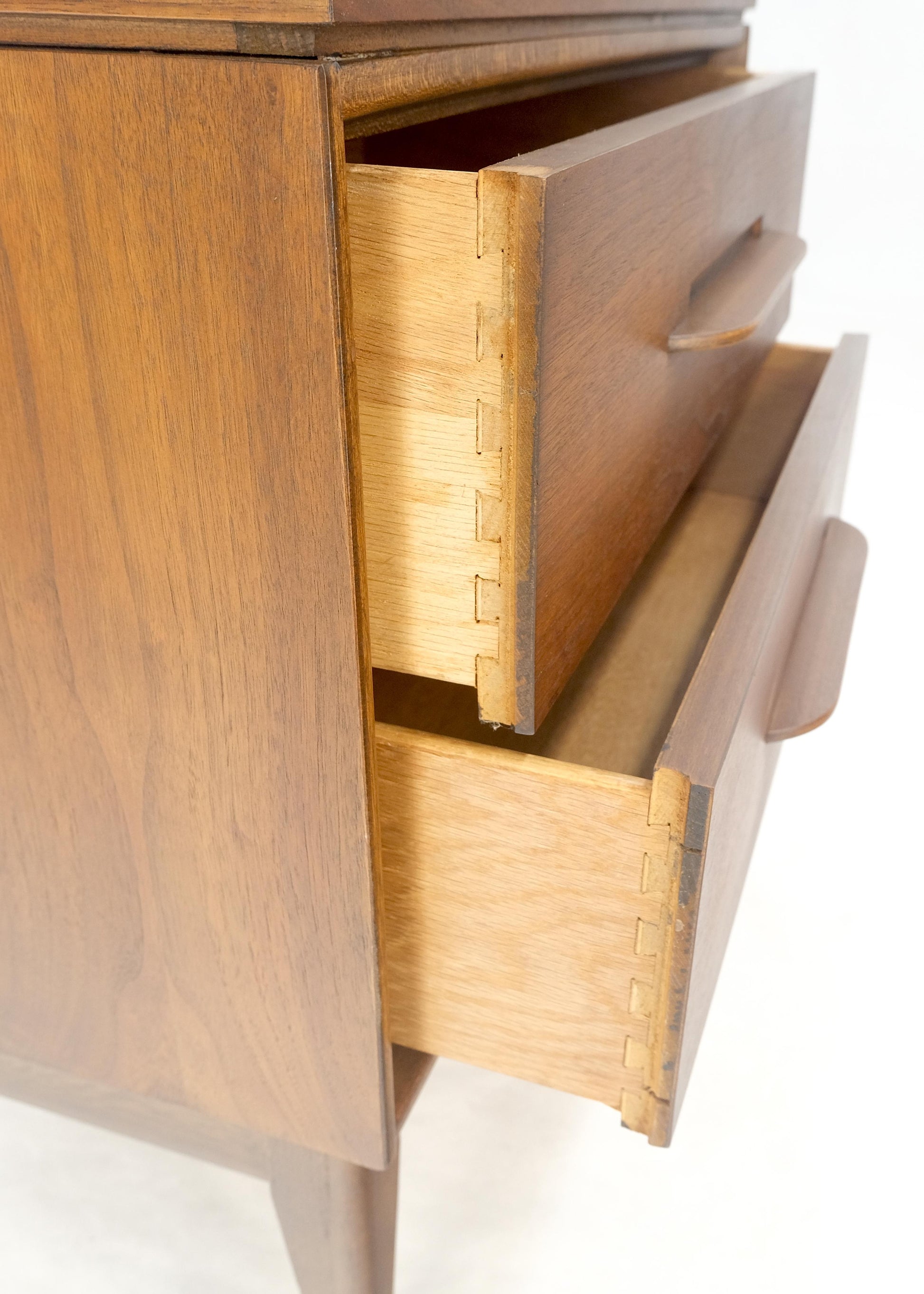 EstablishedLines Two Drawer American Oiled Walnut Sculpted Wood Pulls Night Stand Cabinet MINT!