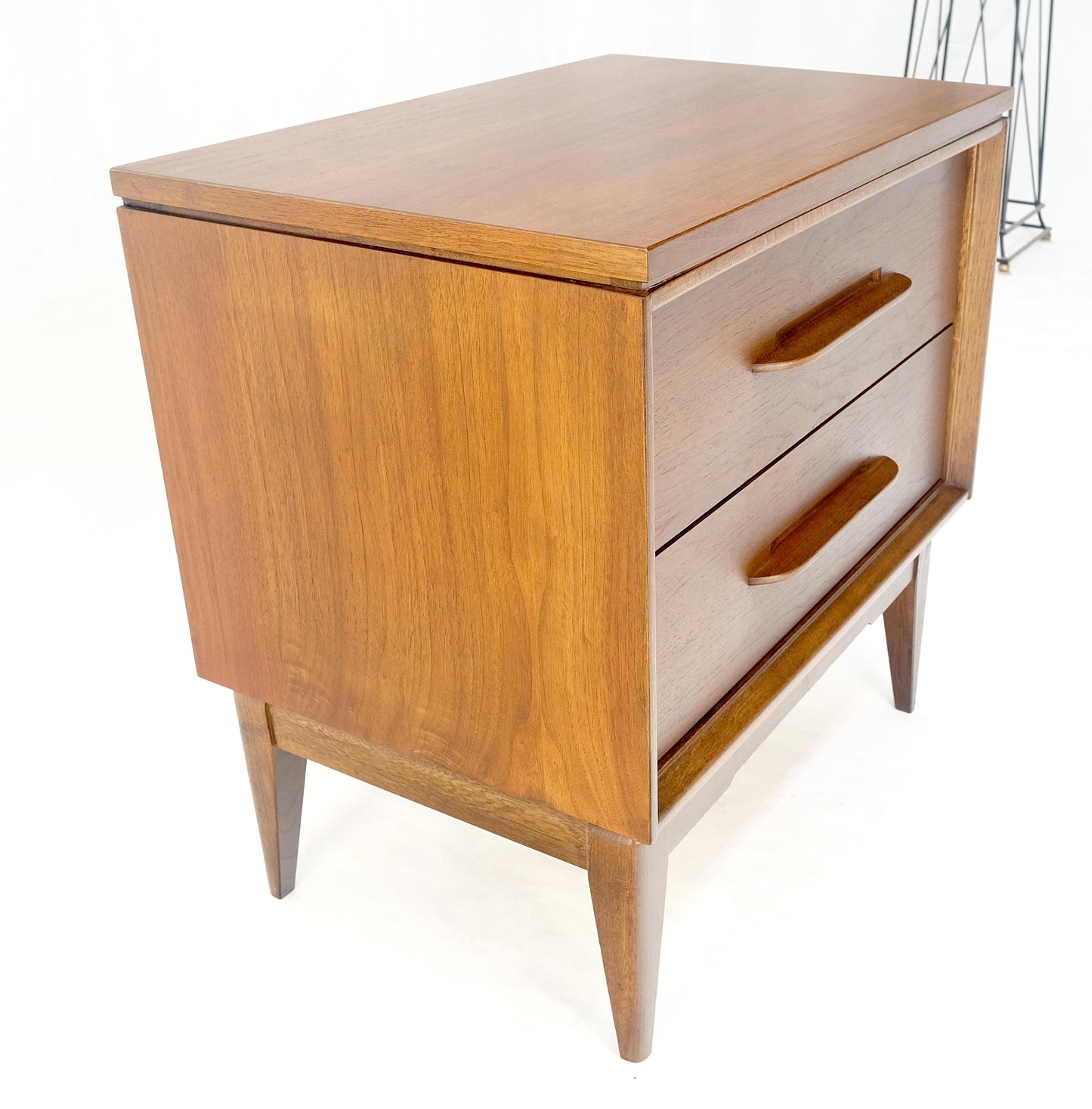 EstablishedLines Two Drawer American Oiled Walnut Sculpted Wood Pulls Night Stand Cabinet MINT!