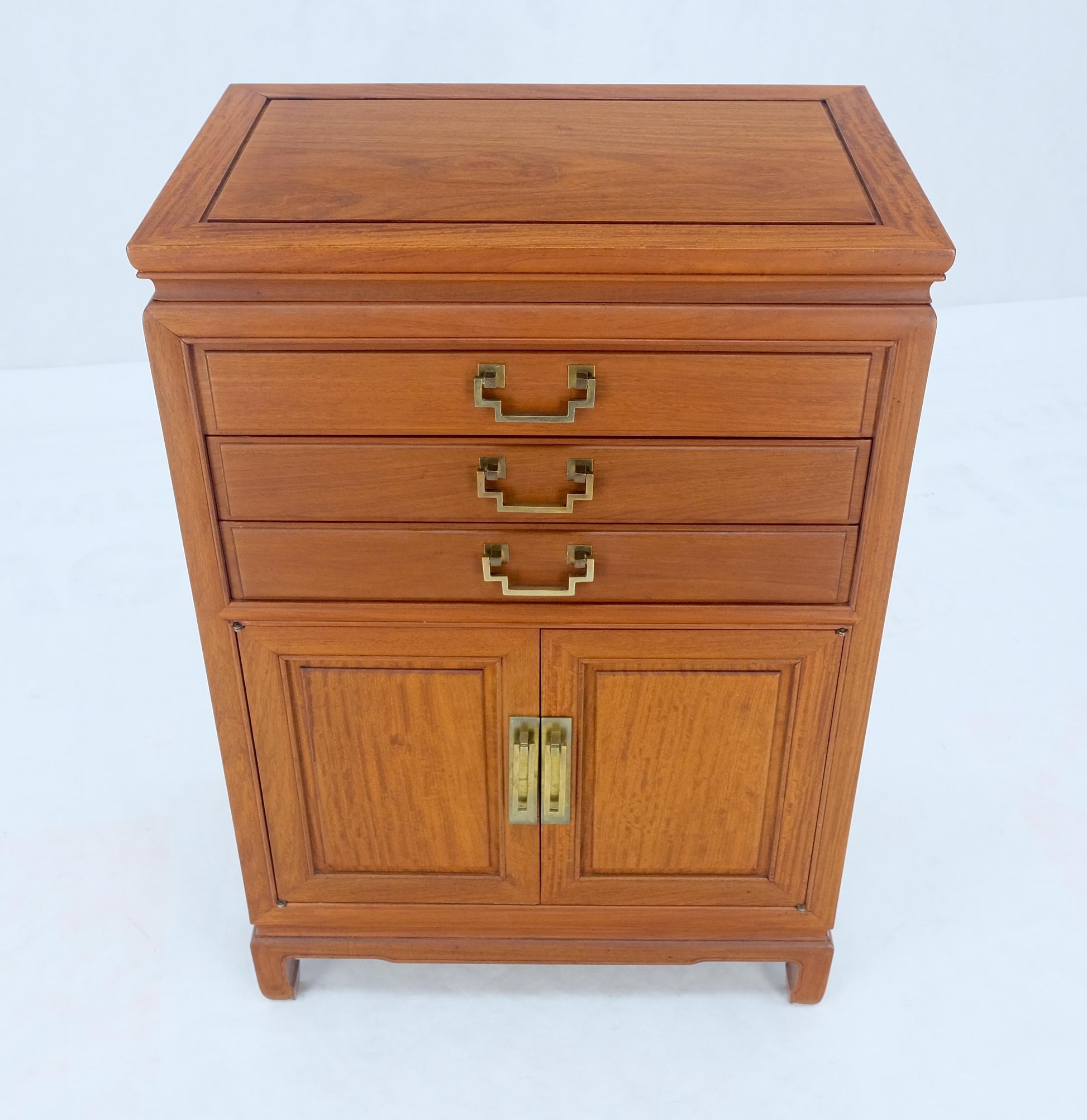 EstablishedLines Solid Teak Brass Bracket Shape Heavy Drop Pulls Lift Top Two Doors Silver Chest