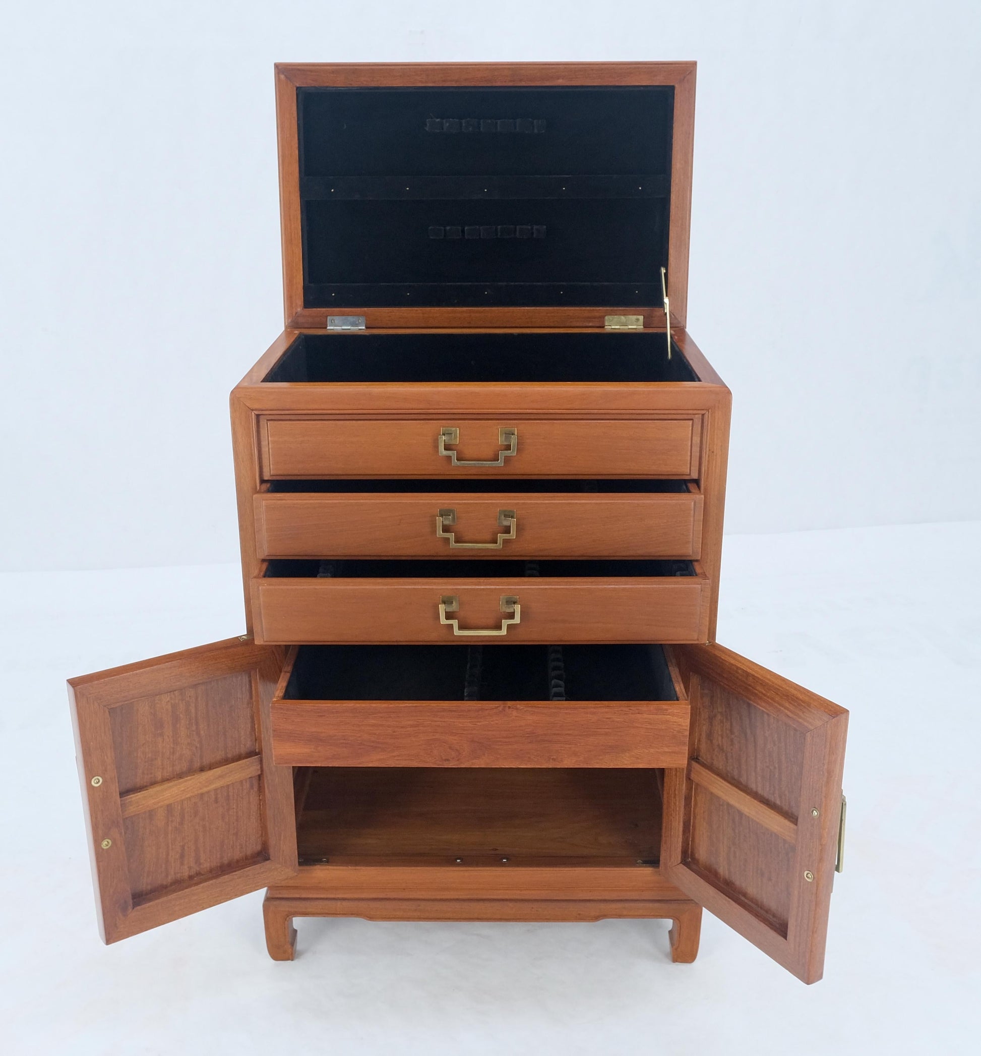 EstablishedLines Solid Teak Brass Bracket Shape Heavy Drop Pulls Lift Top Two Doors Silver Chest