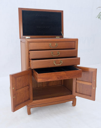 EstablishedLines Solid Teak Brass Bracket Shape Heavy Drop Pulls Lift Top Two Doors Silver Chest