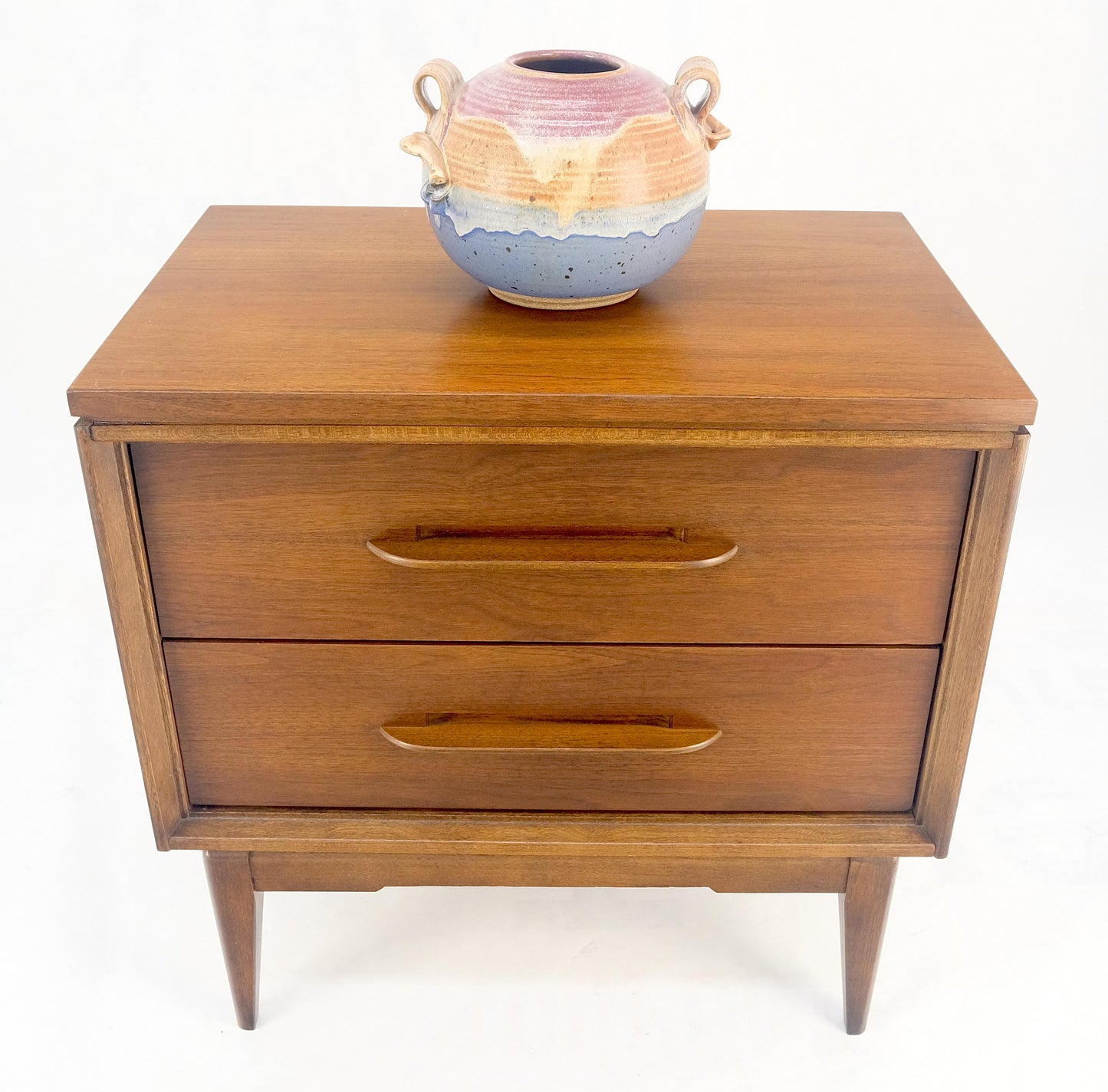 EstablishedLines Two Drawer American Oiled Walnut Sculpted Wood Pulls Night Stand Cabinet MINT!