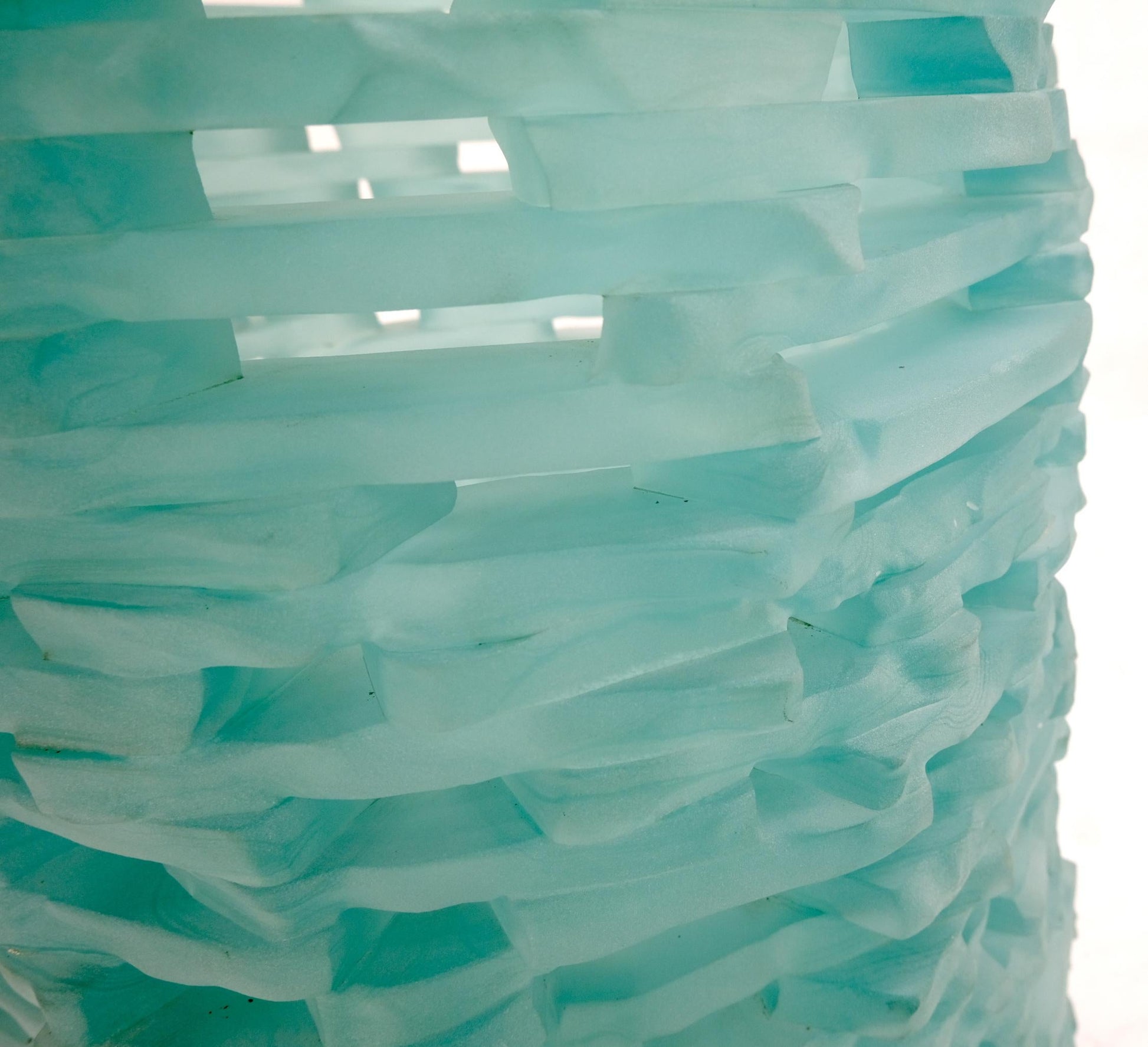 EstablishedLines Pair of Fused Glass Blocks Pedestal Bases Rounded Square Tops Dining Game Table
