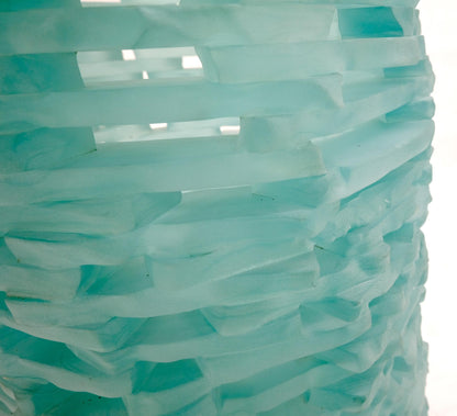 EstablishedLines Pair of Fused Glass Blocks Pedestal Bases Rounded Square Tops Dining Game Table