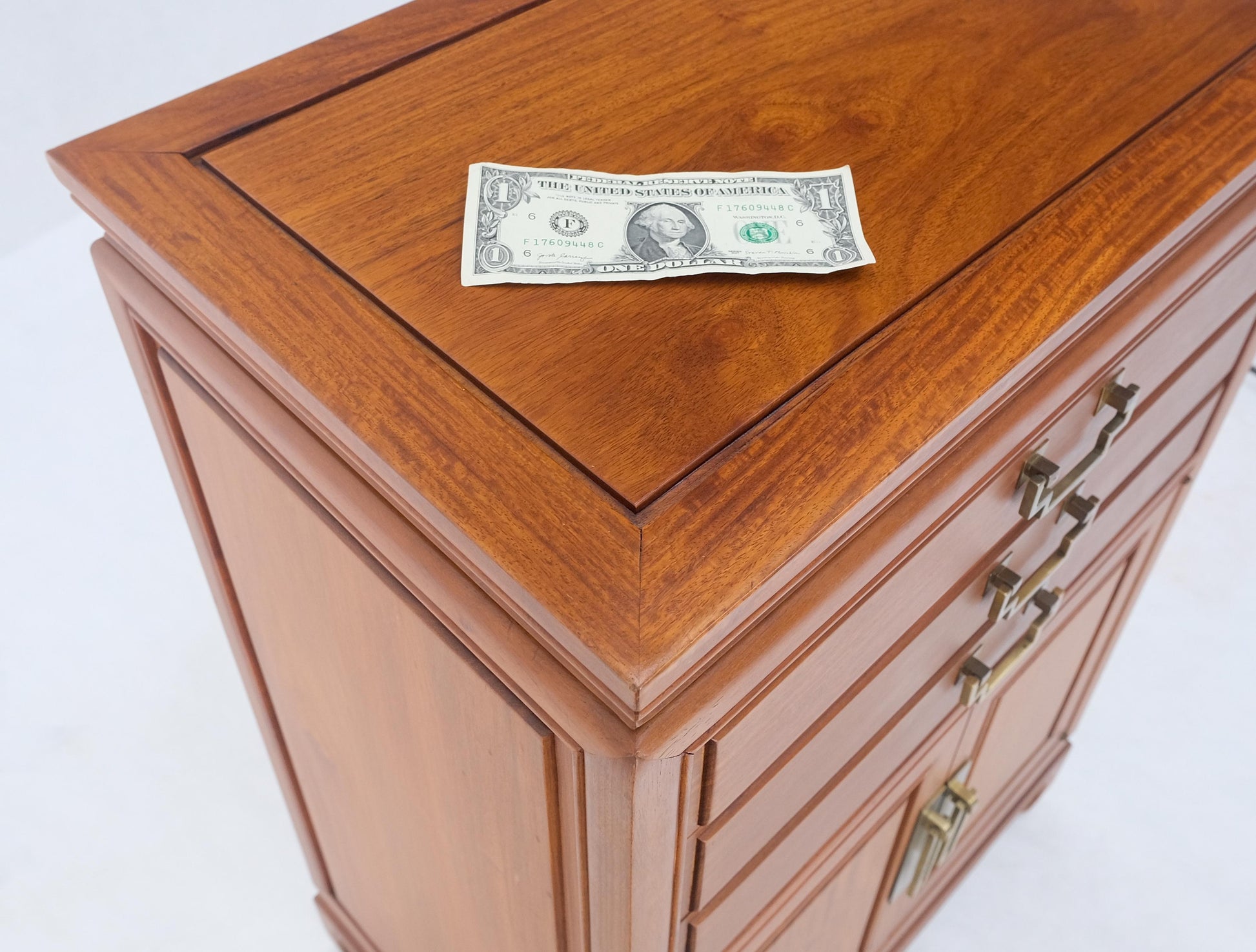 EstablishedLines Solid Teak Brass Bracket Shape Heavy Drop Pulls Lift Top Two Doors Silver Chest