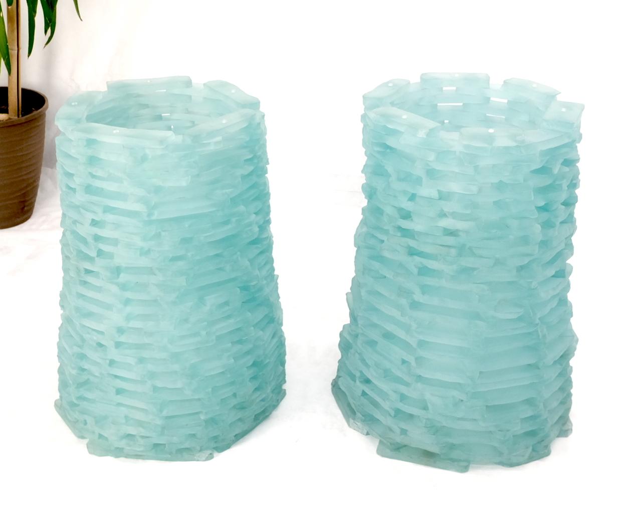 EstablishedLines Pair of Fused Glass Blocks Pedestal Bases Rounded Square Tops Dining Game Table