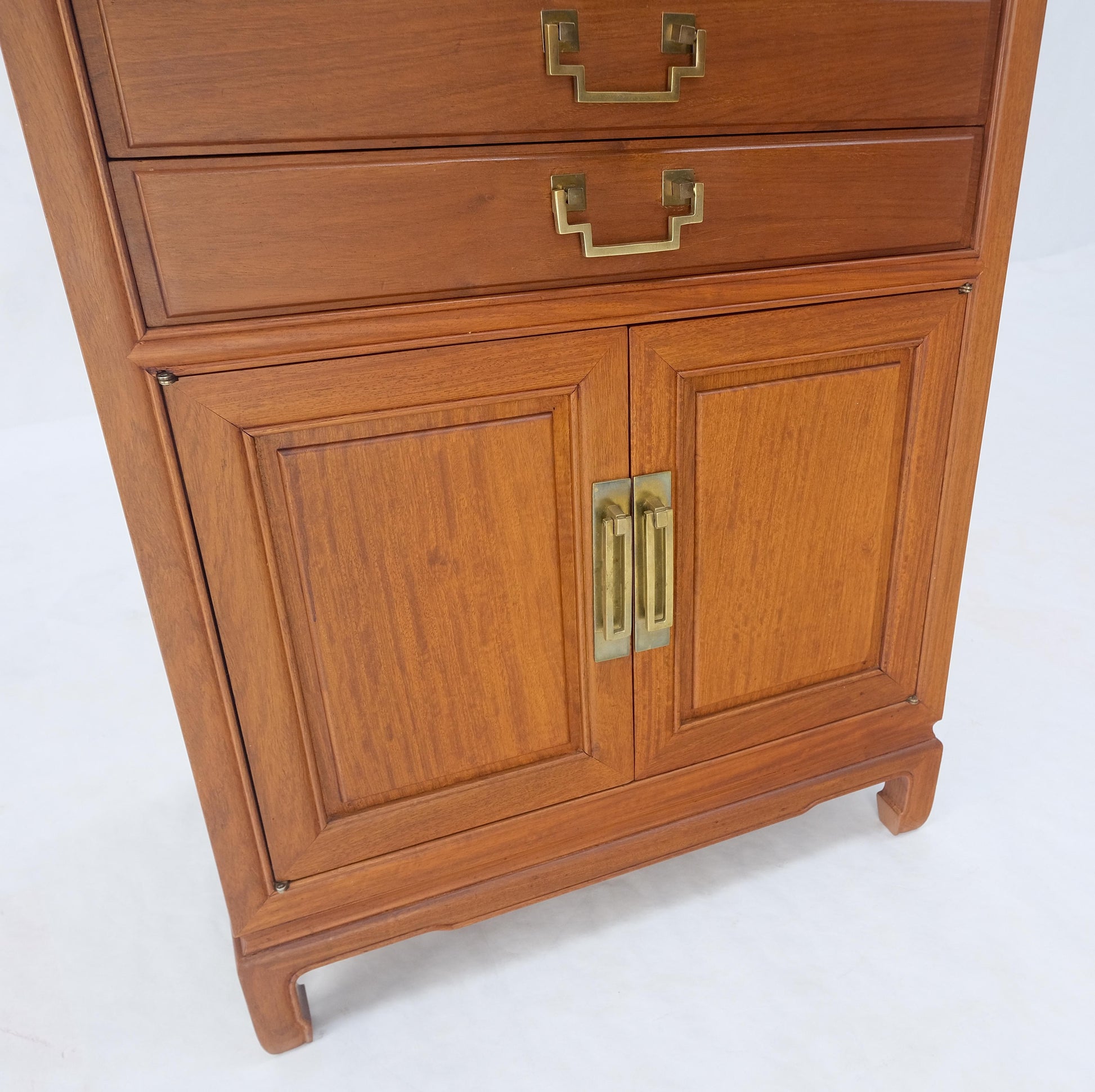 EstablishedLines Solid Teak Brass Bracket Shape Heavy Drop Pulls Lift Top Two Doors Silver Chest