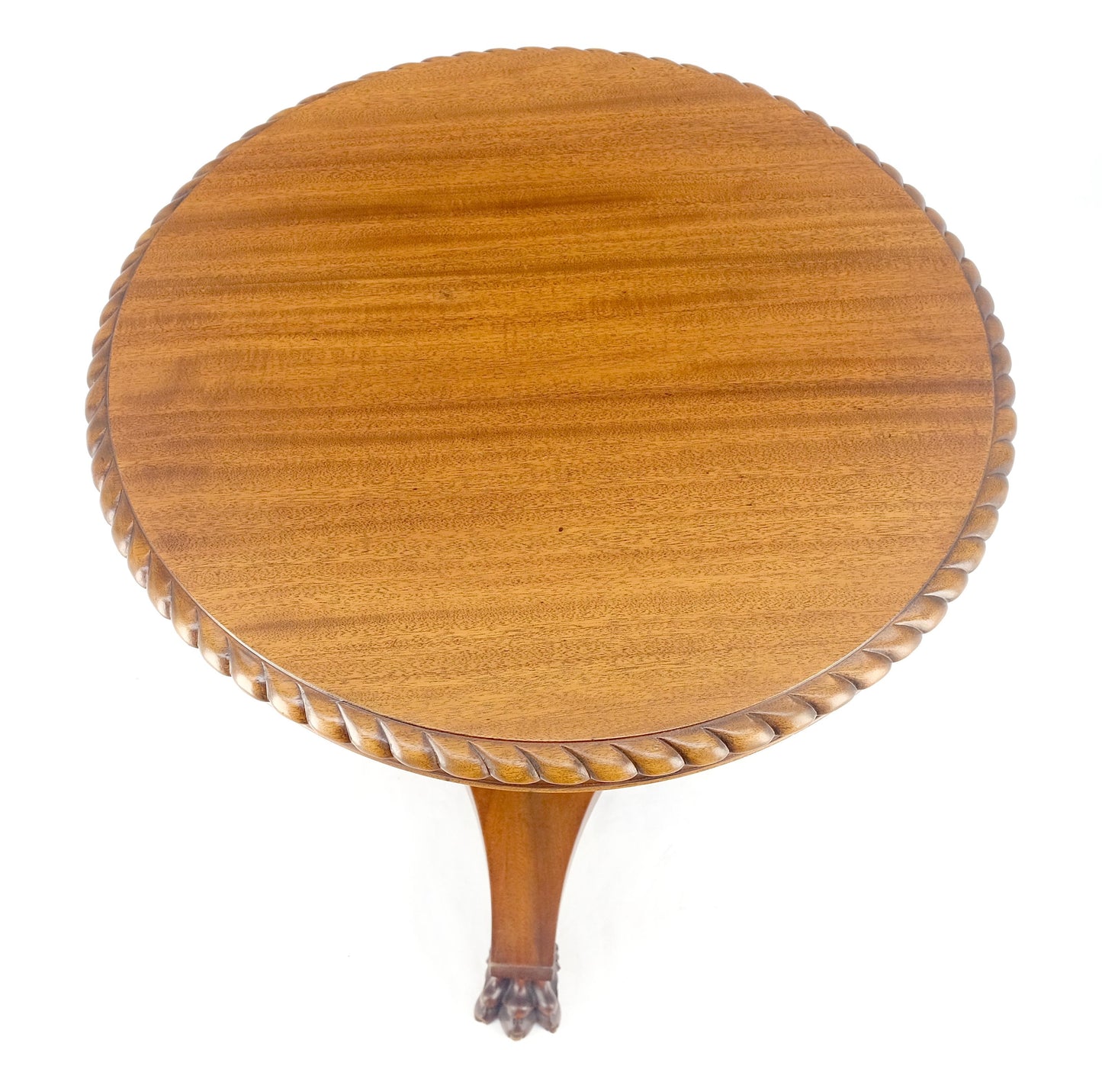 EstablishedLines Brown Mahogany 24" Round Carved Rope Edge Tripod Base Claw Feed Lamp Side Table