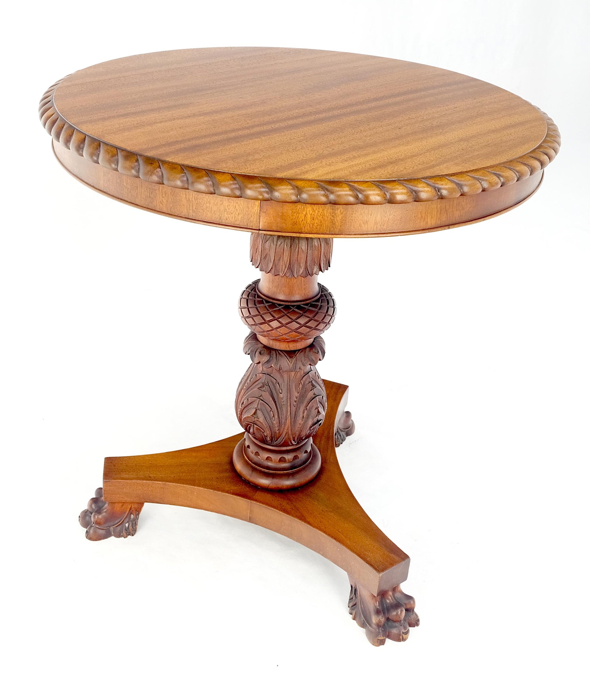EstablishedLines Brown Mahogany 24" Round Carved Rope Edge Tripod Base Claw Feed Lamp Side Table