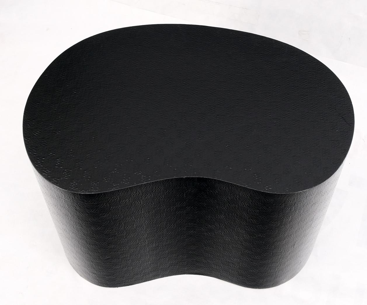 EstablishedLines Kidney Shape Black Lacquer Raffia Cloth Wrapped Side End Coffee Table