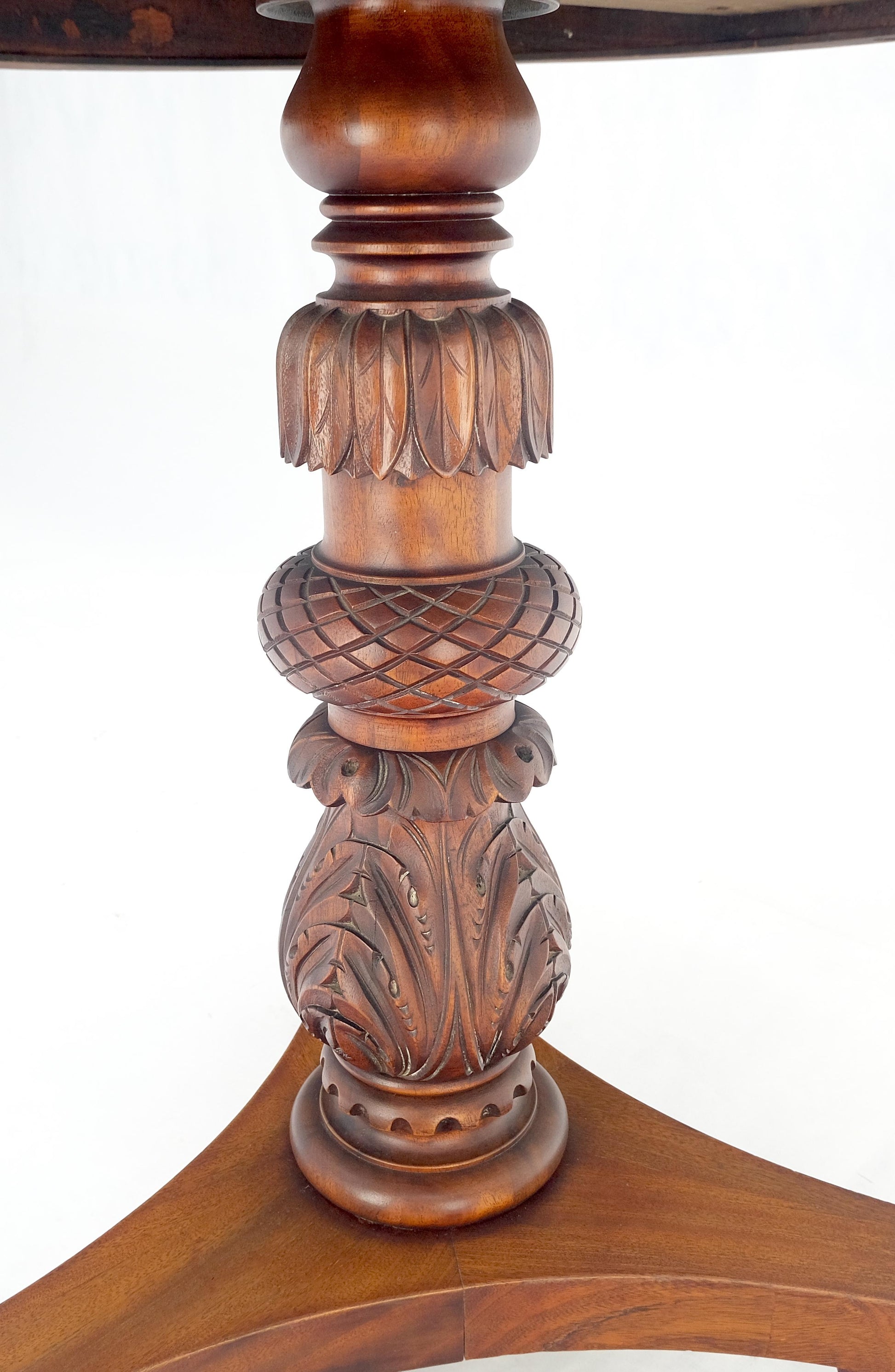 EstablishedLines Brown Mahogany 24" Round Carved Rope Edge Tripod Base Claw Feed Lamp Side Table