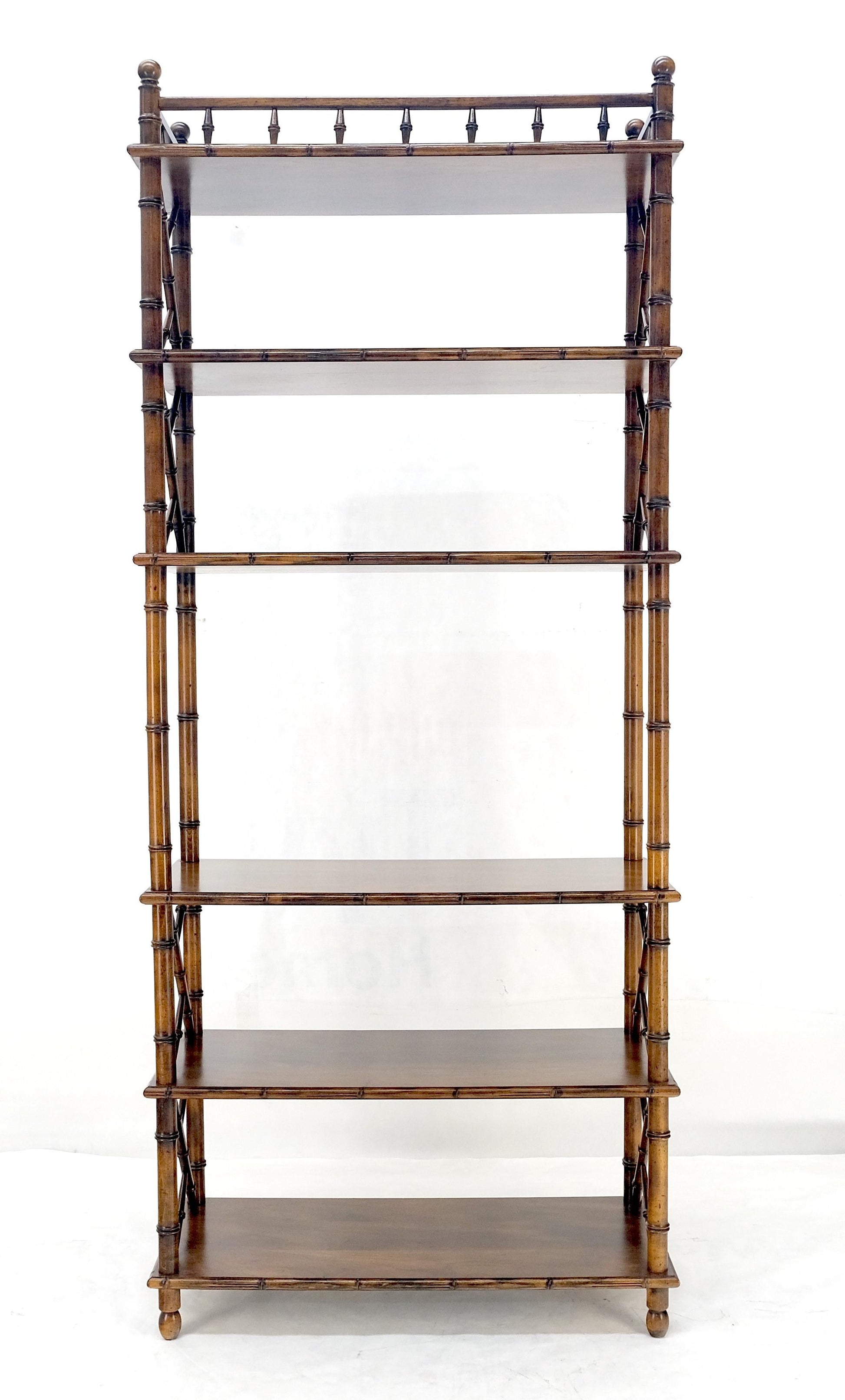EstablishedLines Very Fine Faux Bamboo Mid Century Modern 6 Tier Oak Etagere Shelf Display MINT