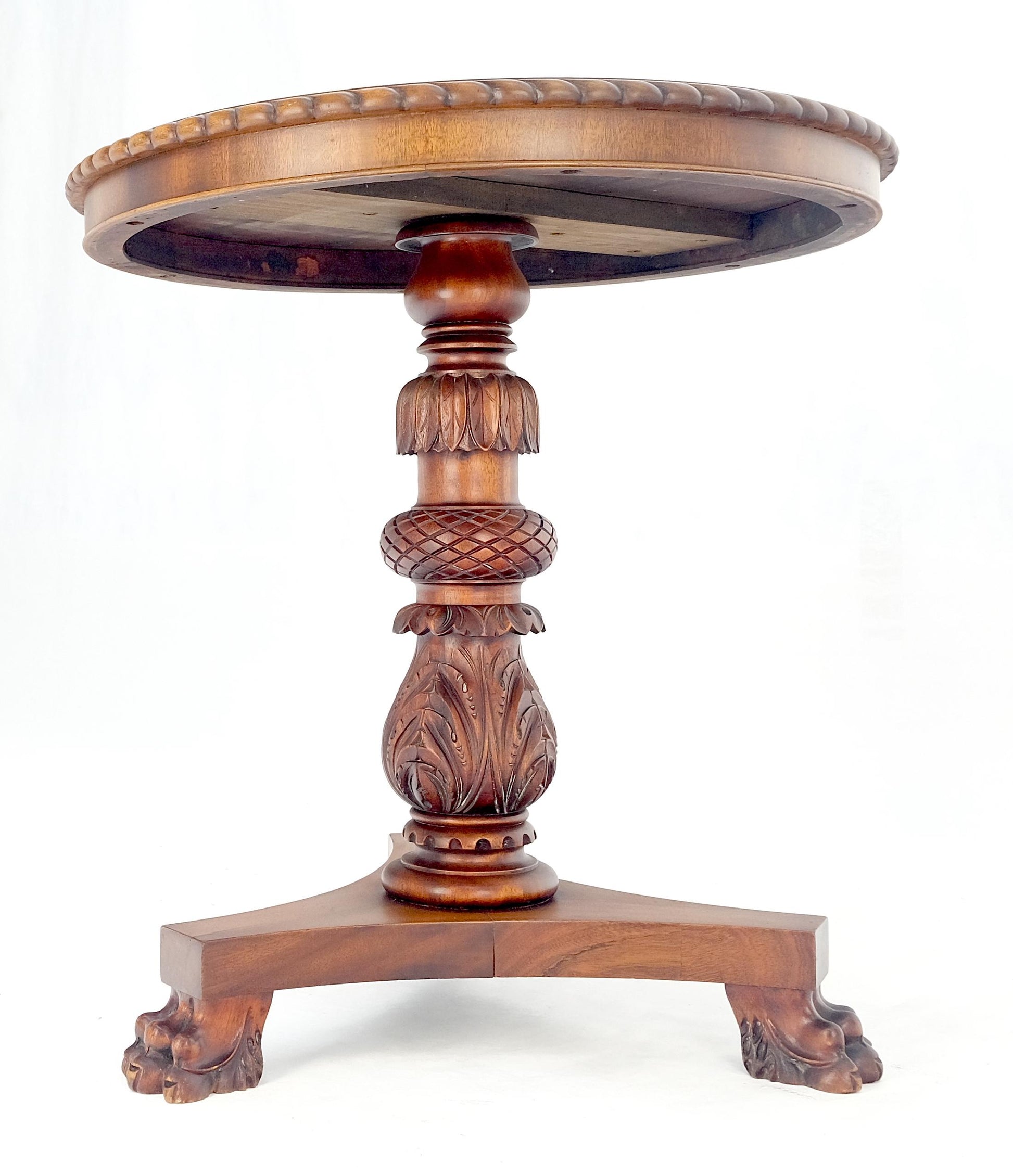 EstablishedLines Brown Mahogany 24" Round Carved Rope Edge Tripod Base Claw Feed Lamp Side Table