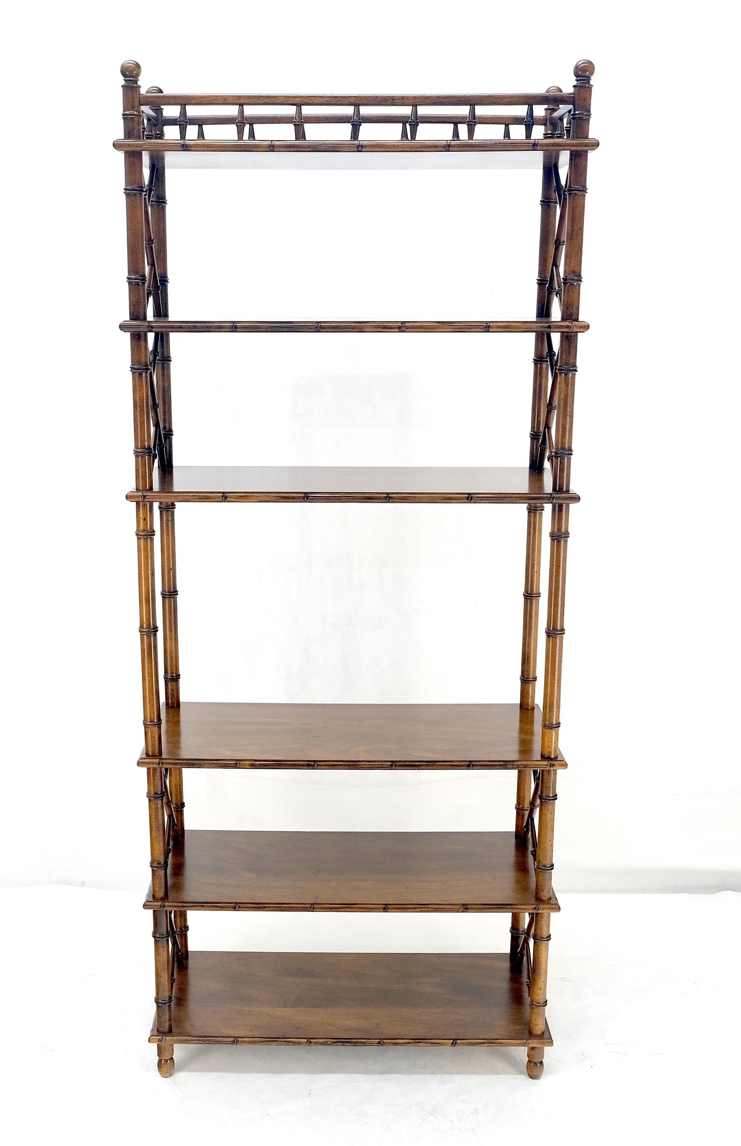 EstablishedLines Very Fine Faux Bamboo Mid Century Modern 6 Tier Oak Etagere Shelf Display MINT