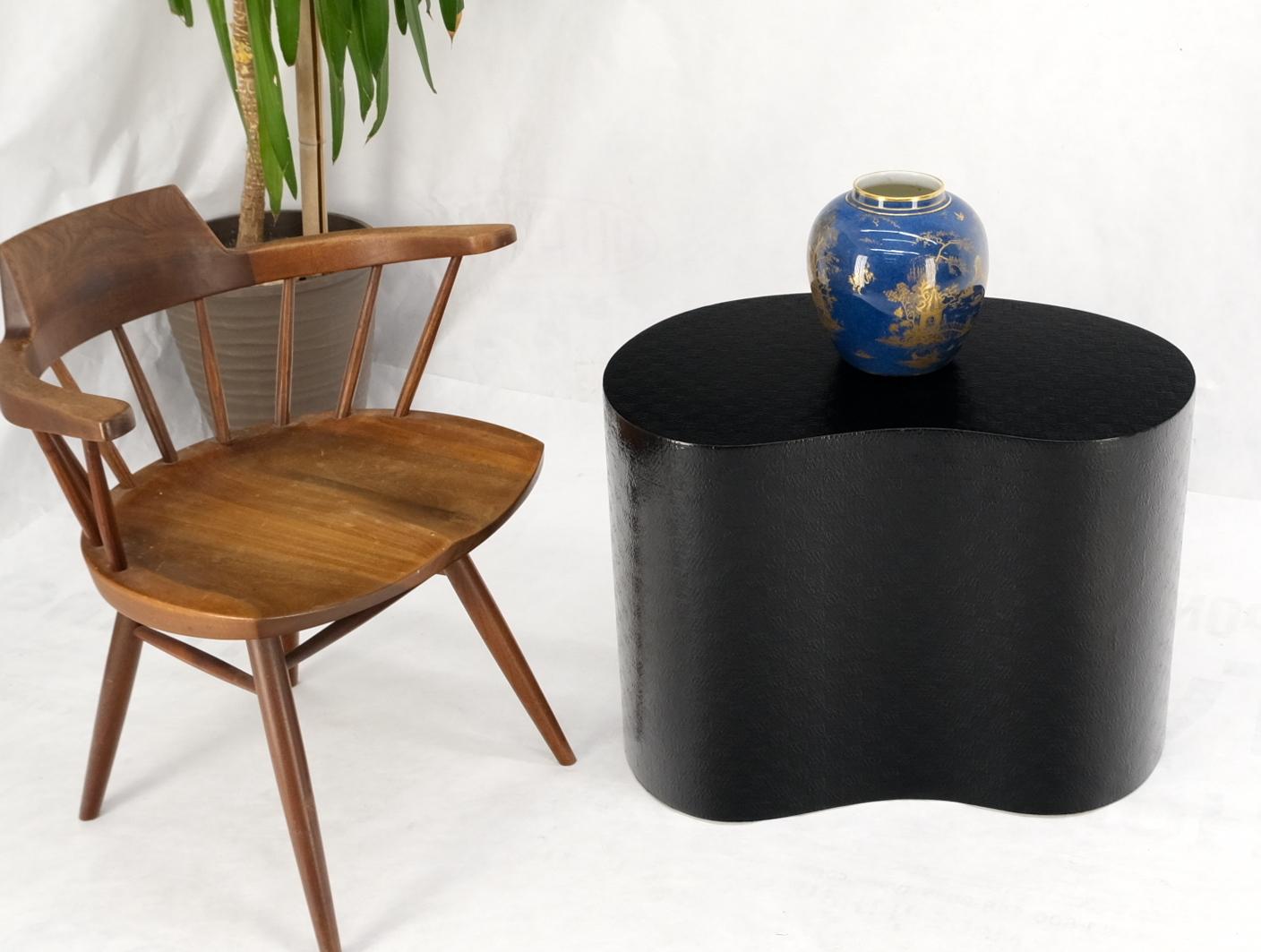 EstablishedLines Kidney Shape Black Lacquer Raffia Cloth Wrapped Side End Coffee Table