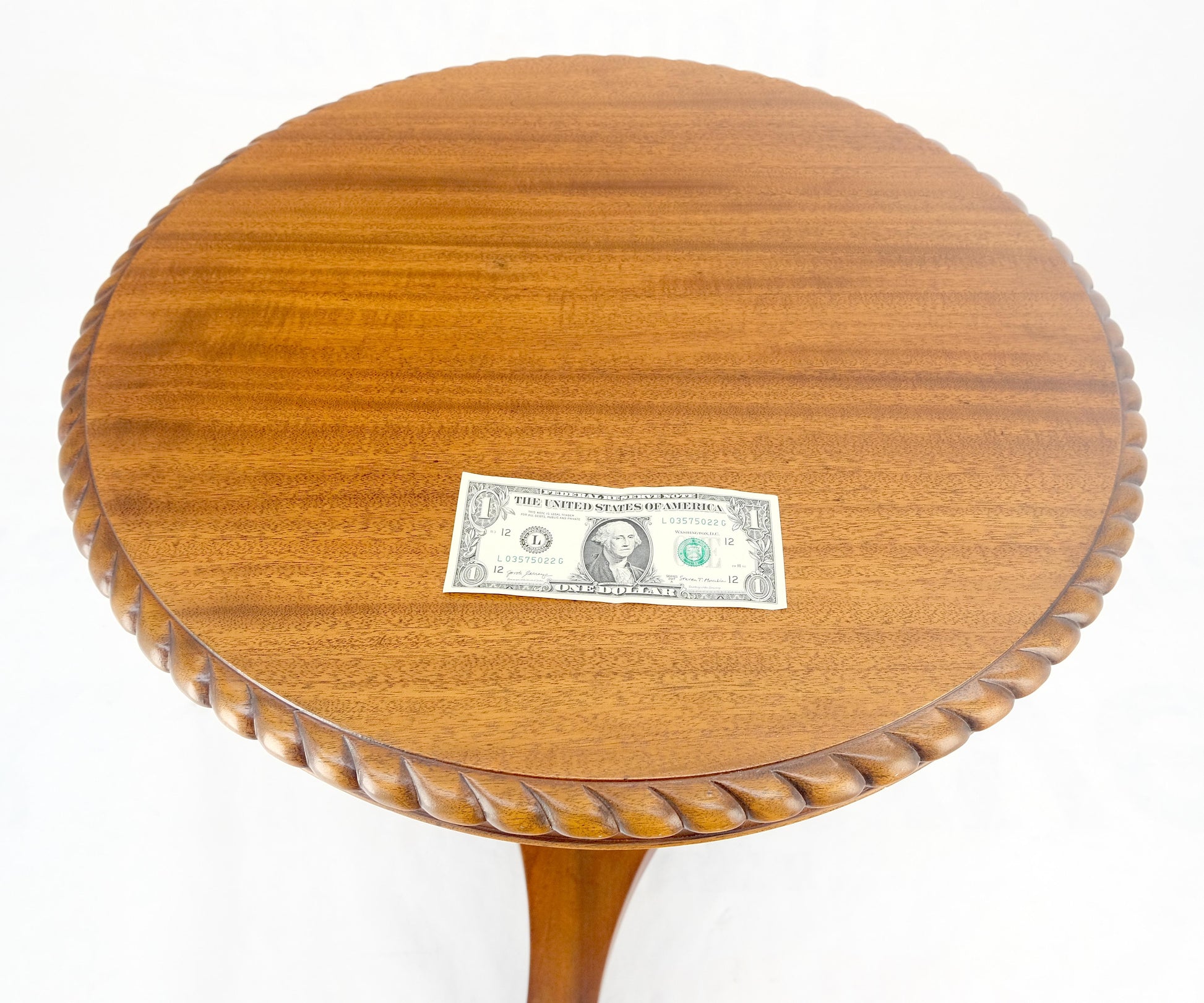 EstablishedLines Brown Mahogany 24" Round Carved Rope Edge Tripod Base Claw Feed Lamp Side Table
