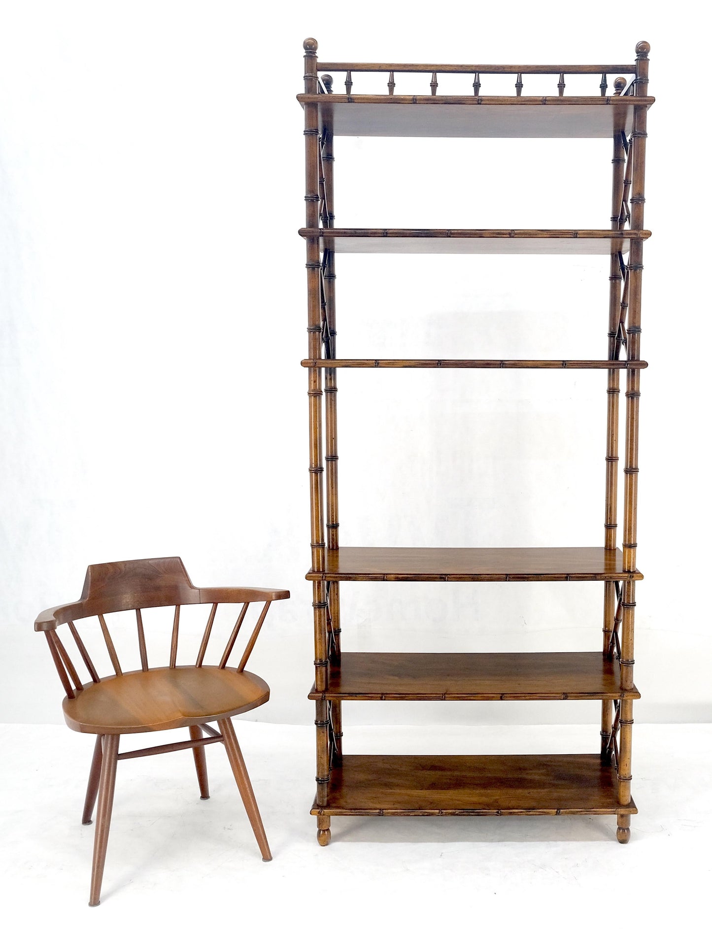 EstablishedLines Very Fine Faux Bamboo Mid Century Modern 6 Tier Oak Etagere Shelf Display MINT