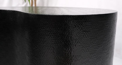 EstablishedLines Kidney Shape Black Lacquer Raffia Cloth Wrapped Side End Coffee Table
