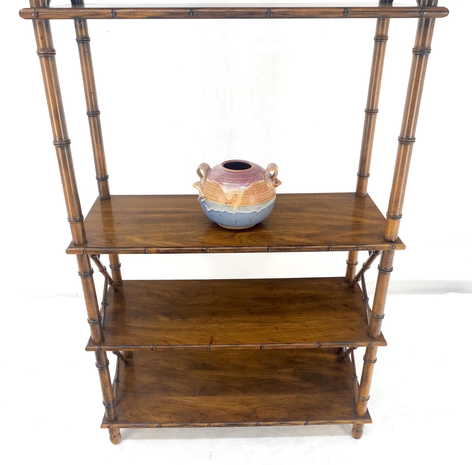 EstablishedLines Very Fine Faux Bamboo Mid Century Modern 6 Tier Oak Etagere Shelf Display MINT