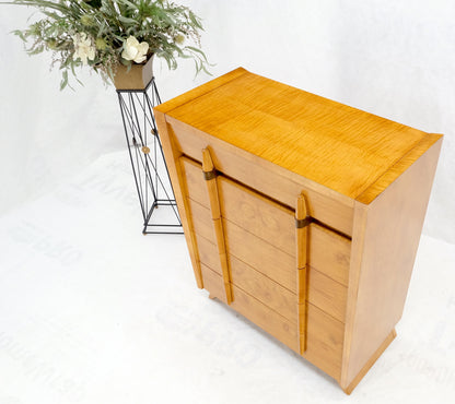 Cedar Drawer W/ Lid Mid-Century Modern Burl High Chest Dresser Sculptured Pulls