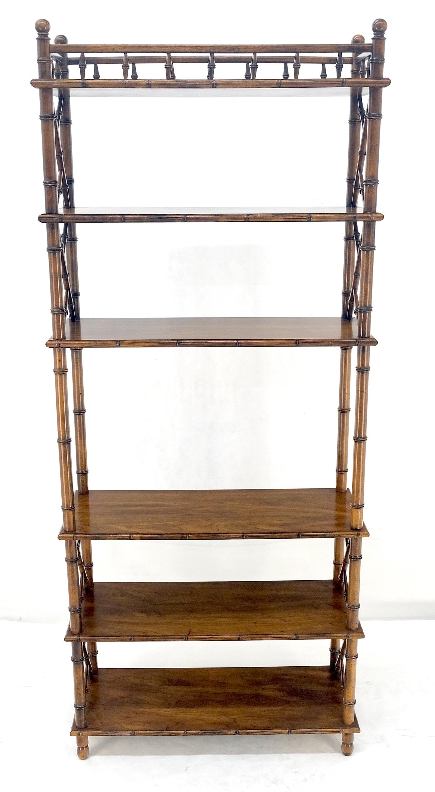 EstablishedLines Very Fine Faux Bamboo Mid Century Modern 6 Tier Oak Etagere Shelf Display MINT